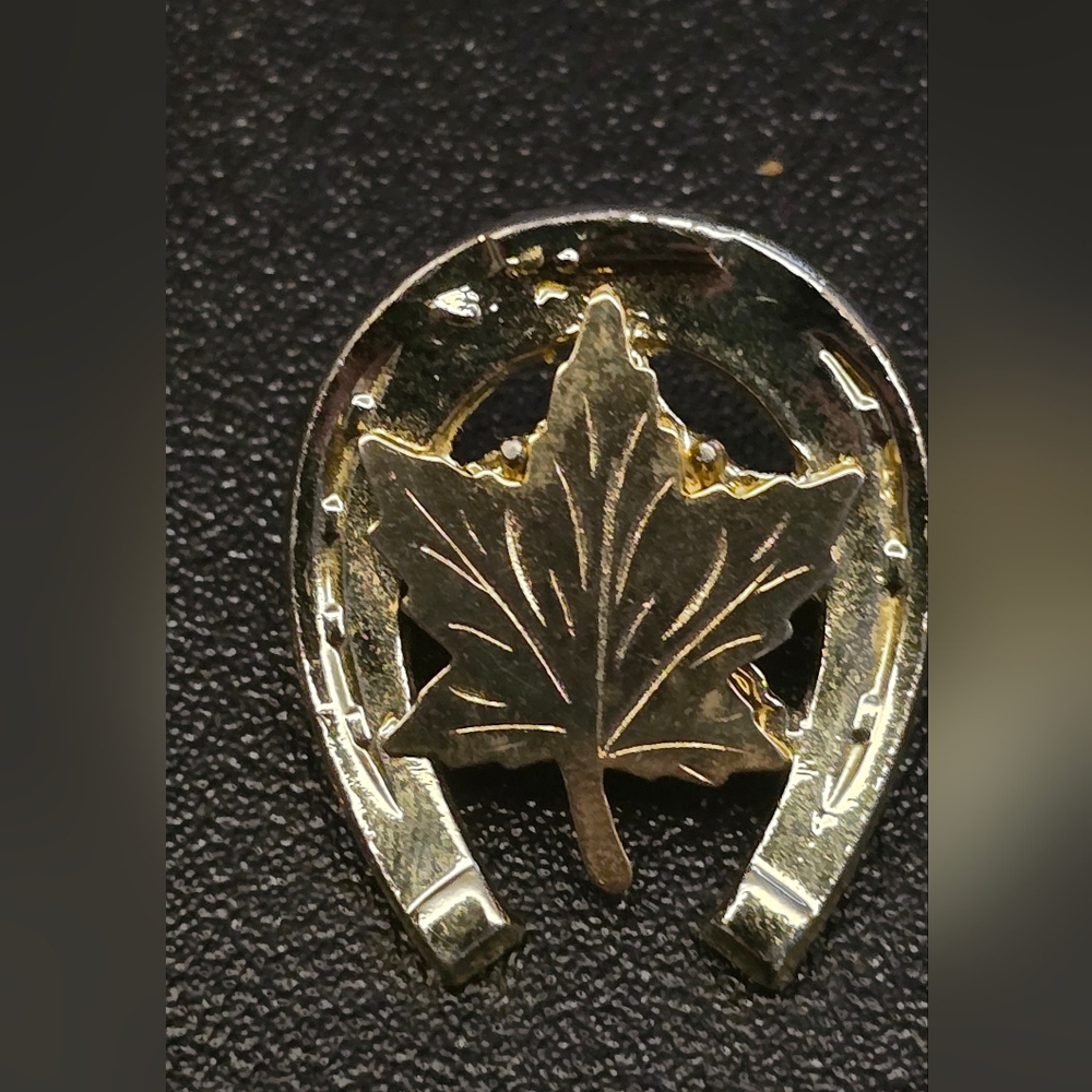 Vintage Horseshoe And Maple Leaf Lapel Pin